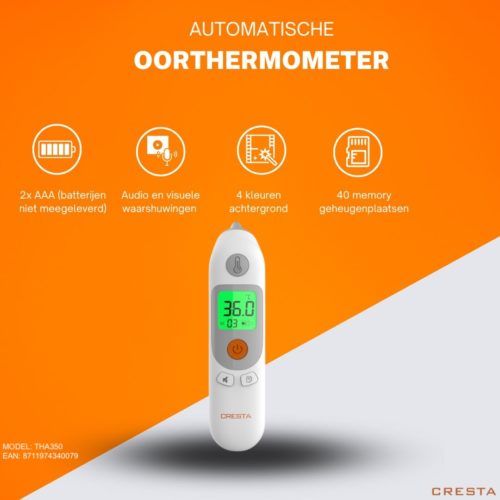 Cresta THA350 Digitale infrarood thermometer oor met hygiënische prob covers