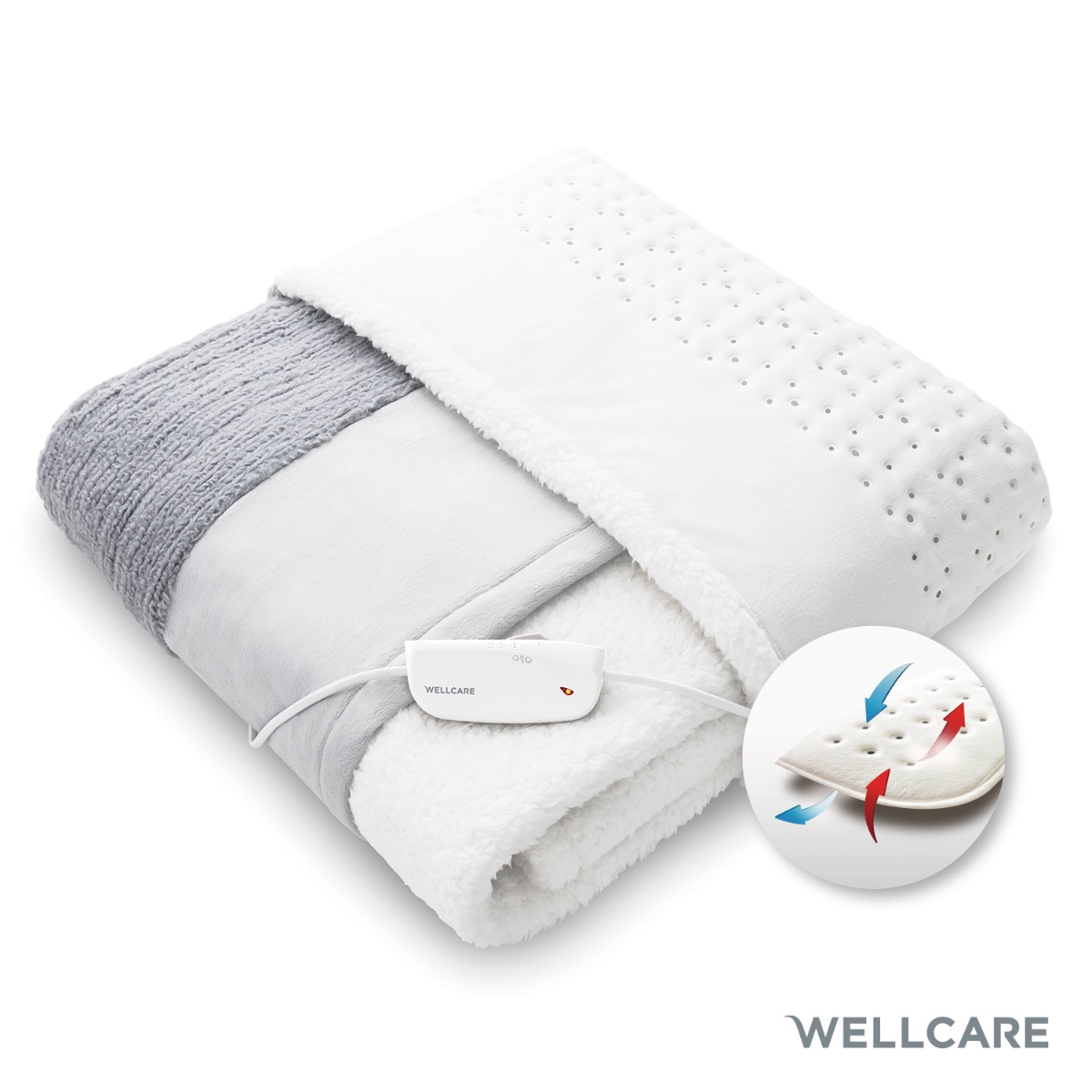 Wellcare 120426 2-in-1 Elektrische Onder- en Overdeken met Patchworkontwerp en 4D DWF Technologie Wellcare 120426 2-in-1 Elektrische Onder- en Overdeken