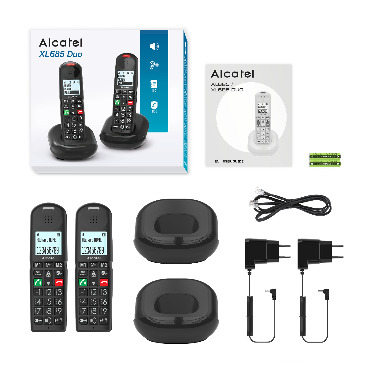 Alcatel XL685 Duo DECT Telefoon in Zwart met Handsfree Bellen en Grote Toetsen Alcatel XL685 Duo DECT Telefoon in Zwart met Handsfree Bellen en Grote Toetsen - Afbeelding 3