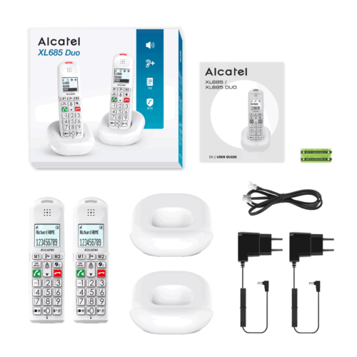 Alcatel XL685 Duo DECT Telefoon in Wit met Grote Toetsen en Handsfree Bellen